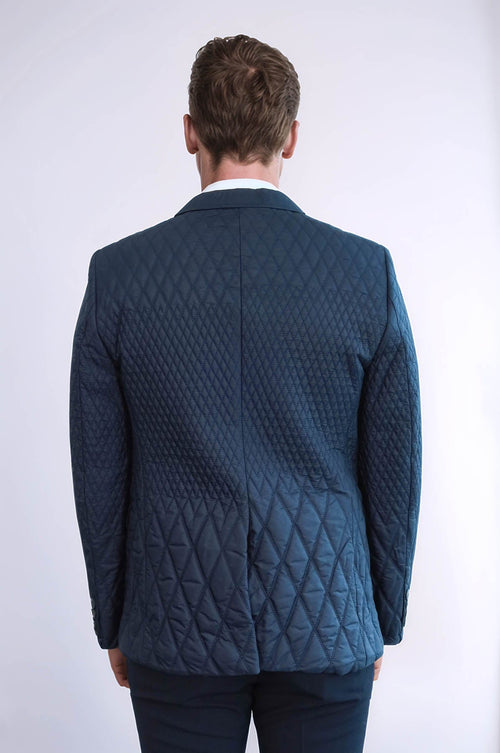 Slim Fit Navy Blue Quilted Blazer - Wessi