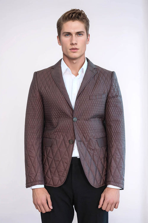 Slim Fit Brown Quilted Blazer - Wessi