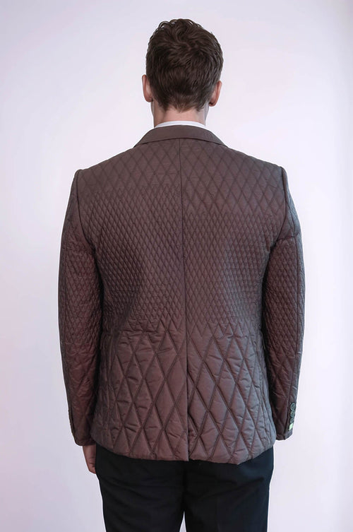 Slim Fit Brown Quilted Blazer - Wessi