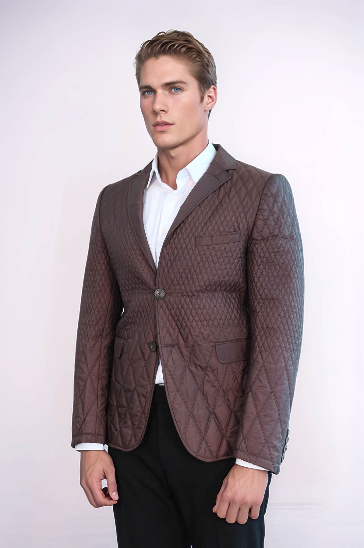 Slim Fit Brown Quilted Blazer - Wessi