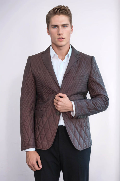 Slim Fit Brown Quilted Blazer - Wessi