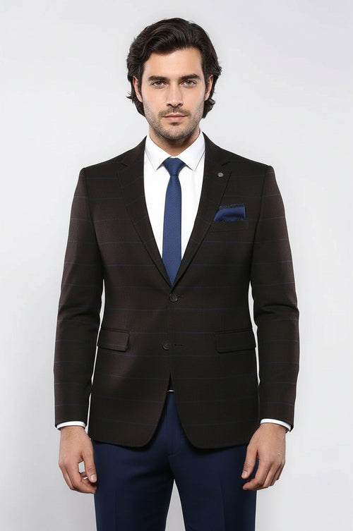 4 Drop Regular Cut Brown Men Blazer - Wessi