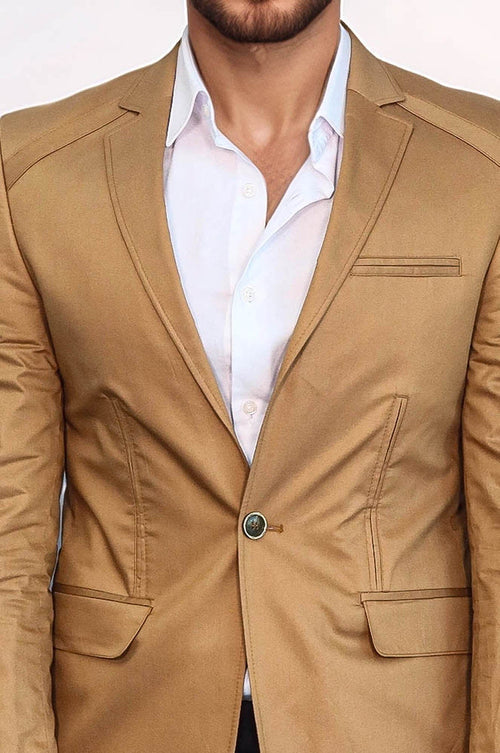 3 pocket Single Button Cotton Tan Jacket-Wessi