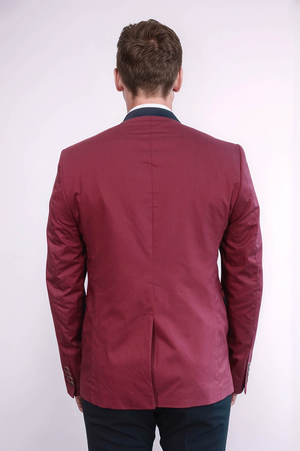 Crew Neck Burgundy Men Blazer - Wessi