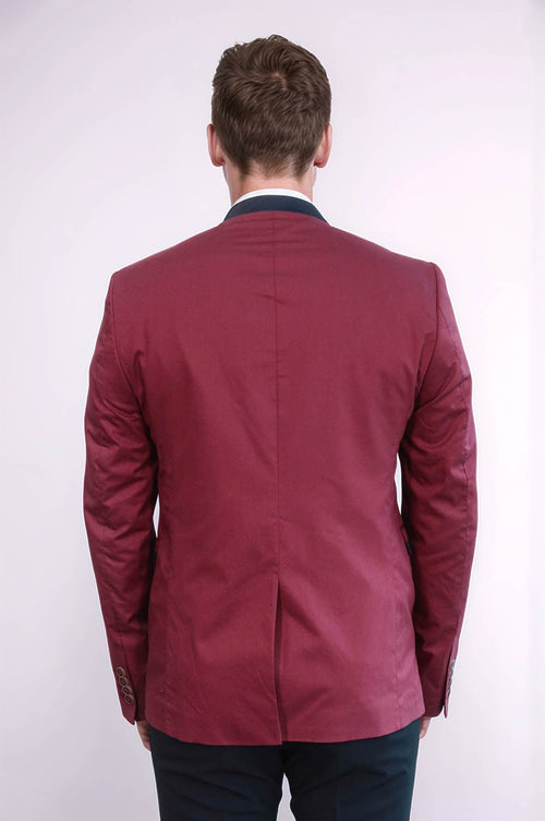 Crew Neck Burgundy Men Blazer - Wessi