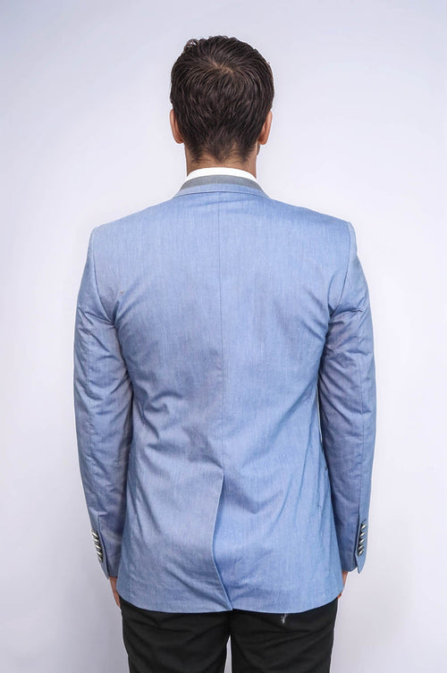 3 Pockets 2 Buttons Cross Piping Light Blue Jacket-Wessi