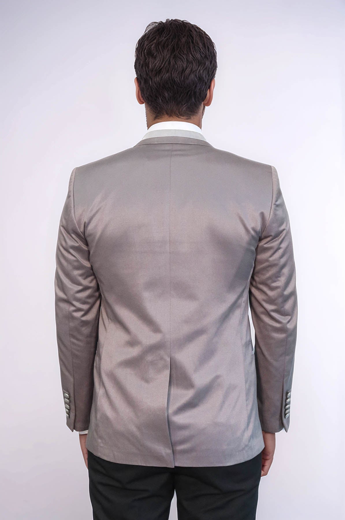 3 Pockets 2 Buttons Cross Piping Grey Jacket-Wessi