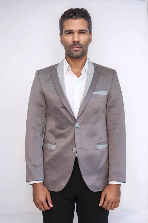 3 Pockets 2 Buttons Cross Piping Grey Jacket-Wessi