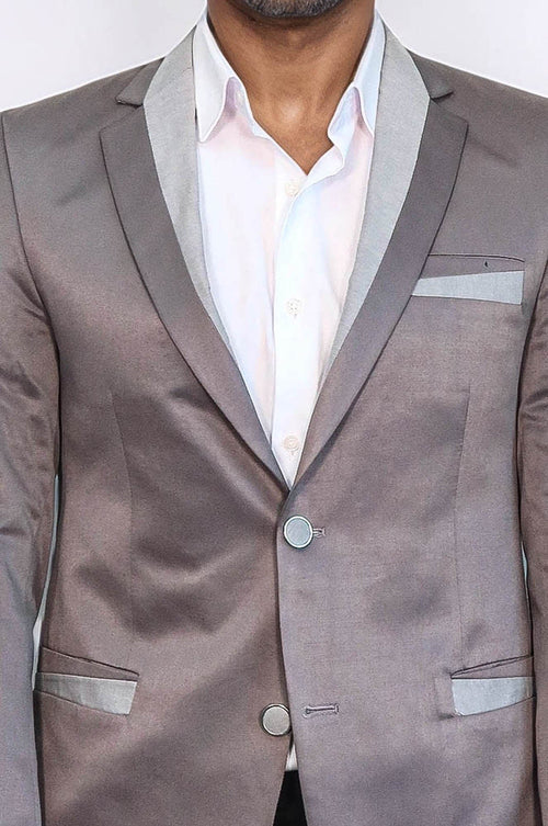 3 Pockets 2 Buttons Cross Piping Grey Jacket-Wessi