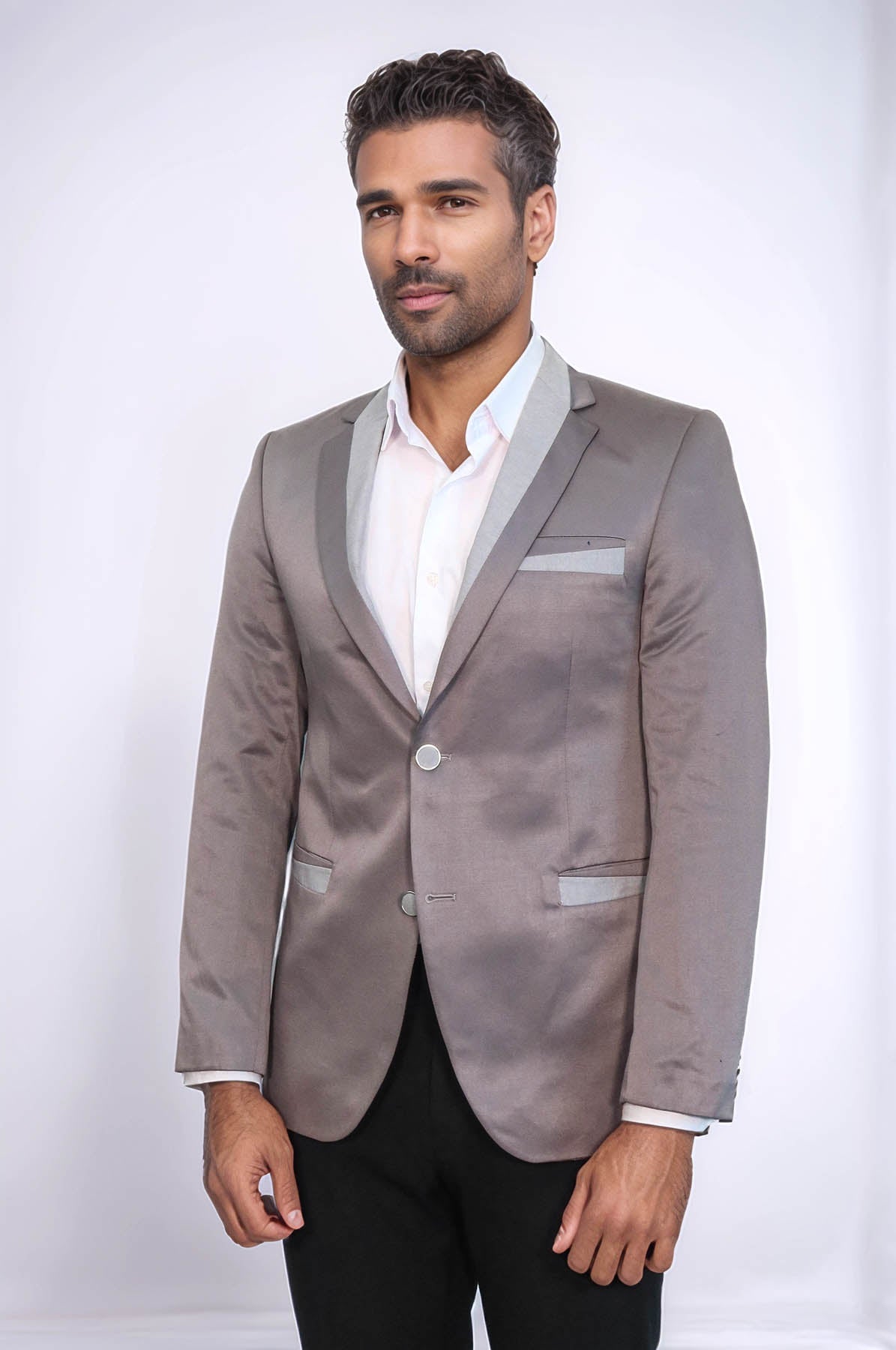 3 Pockets 2 Buttons Cross Piping Grey Jacket-Wessi