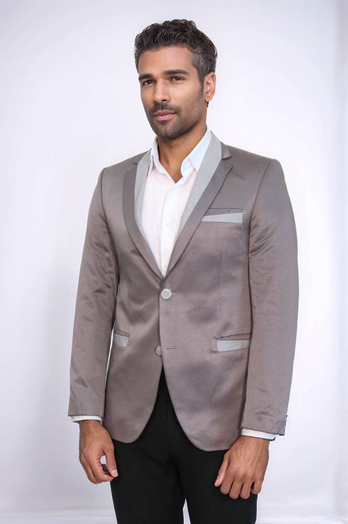 3 Pockets 2 Buttons Cross Piping Grey Jacket-Wessi