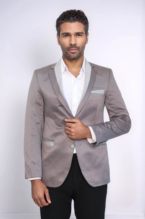 3 Pockets 2 Buttons Cross Piping Grey Jacket-Wessi