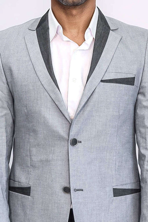 3 Pockets 2 Buttons Cross Piping Grey Jacket-Wessi