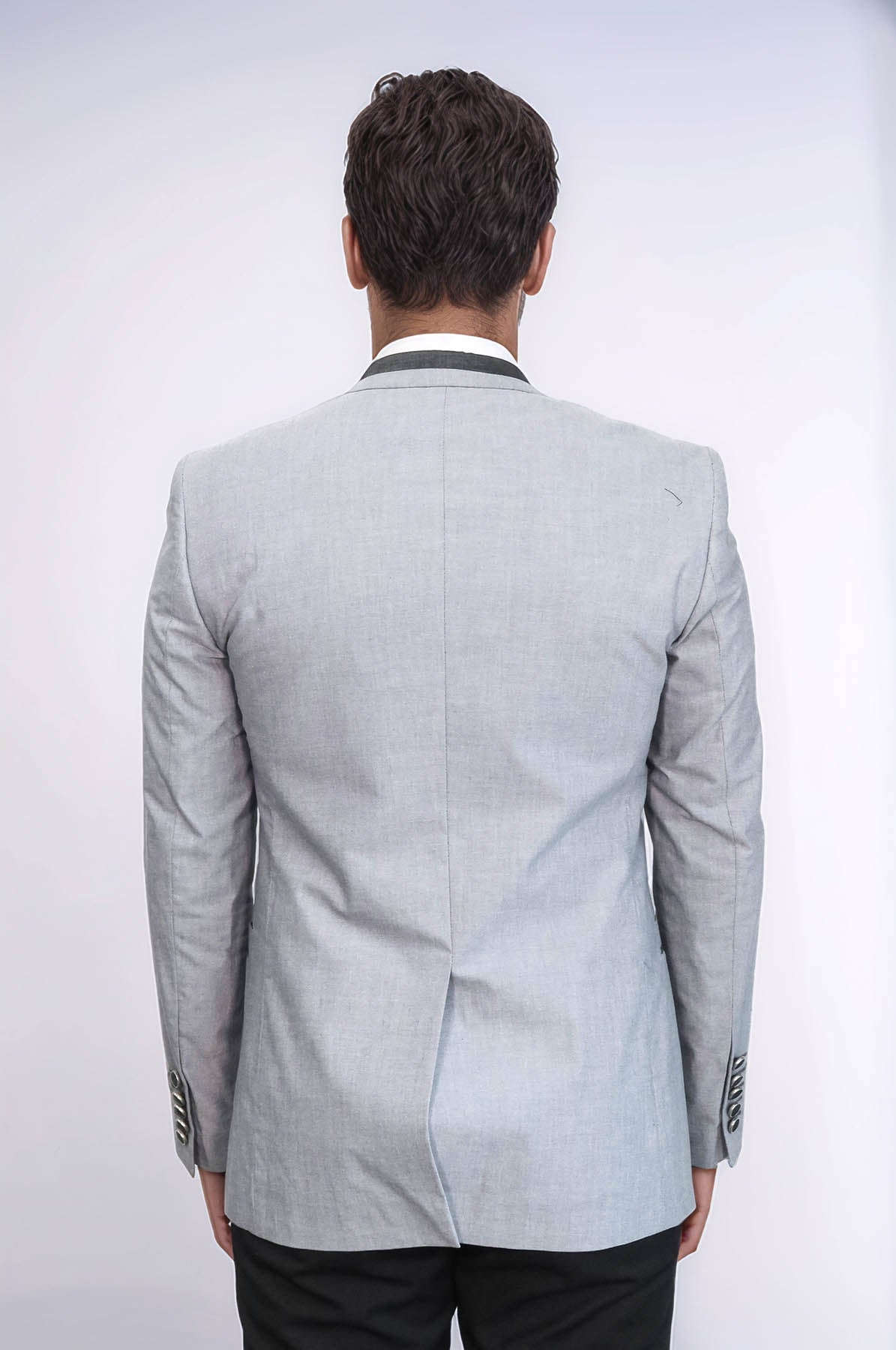 3 Pockets 2 Buttons Cross Piping Grey Jacket-Wessi