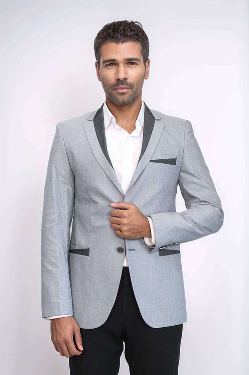3 Pockets 2 Buttons Cross Piping Grey Jacket-Wessi