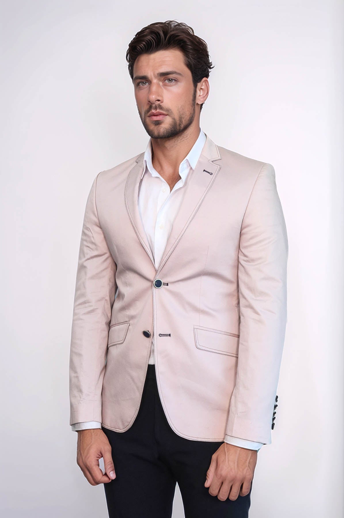 Patched Light Beige Blazer - Wessi