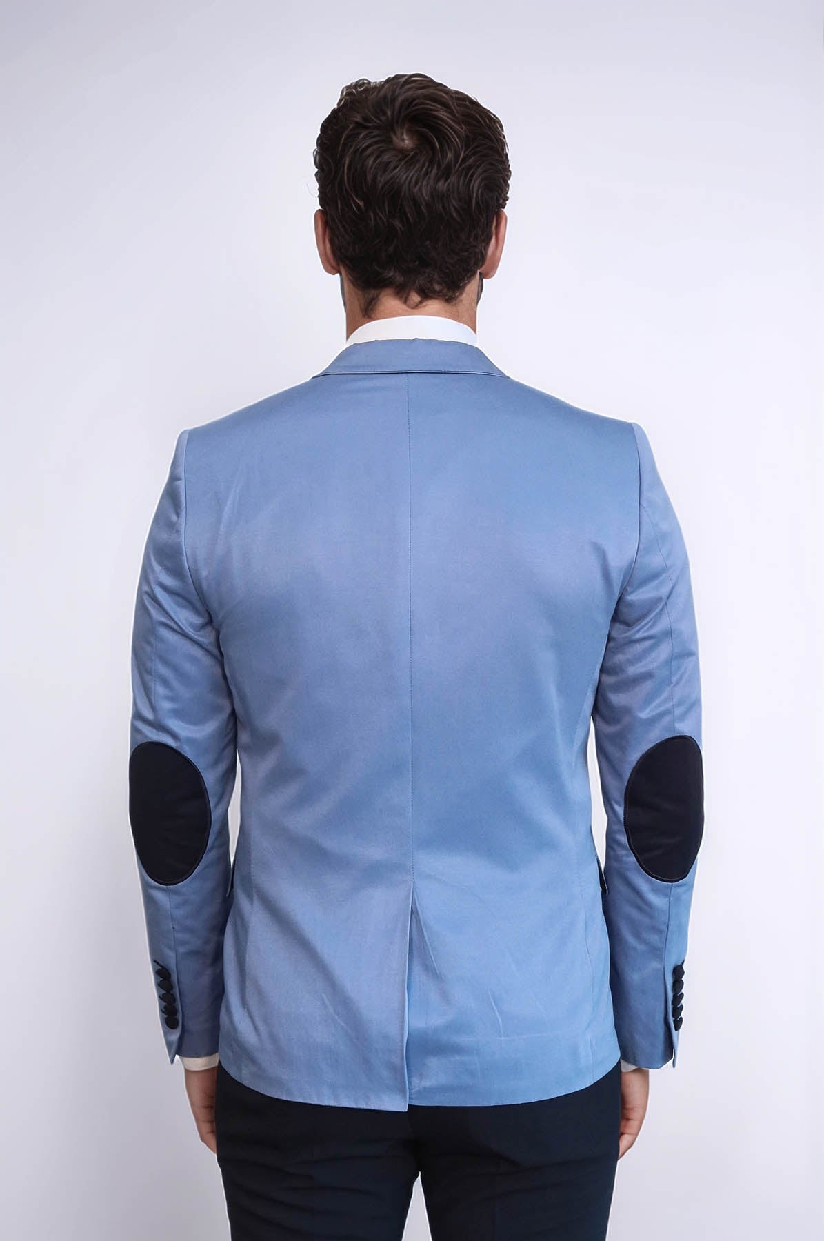 2 Buttons 3 Pockets Crested Cotton Blue Jacket