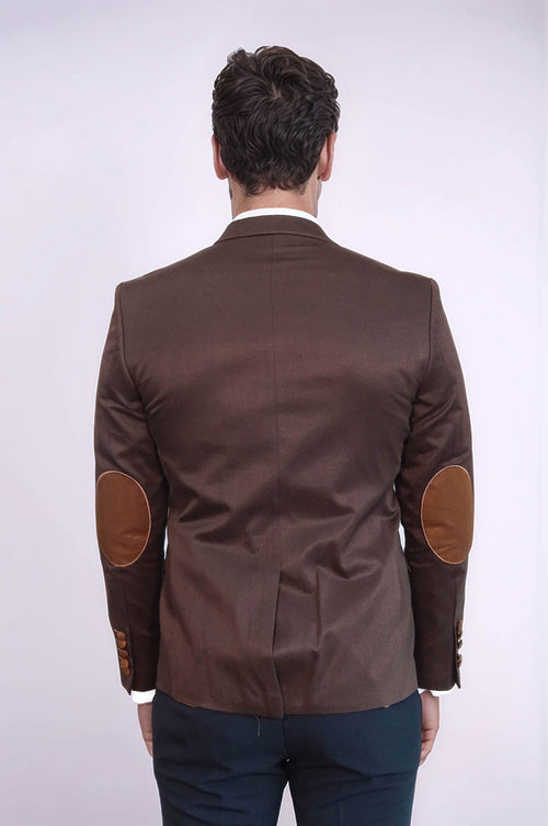 2 Buttons 3 Pockets Crested Cotton Brown Jacket