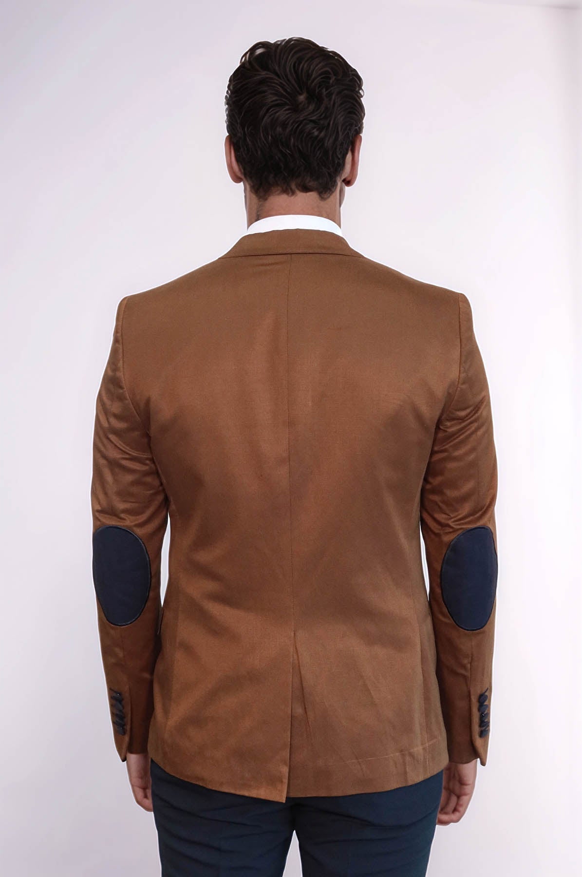 2 Buttons 3 Pockets Crested Cotton Tan Jacket