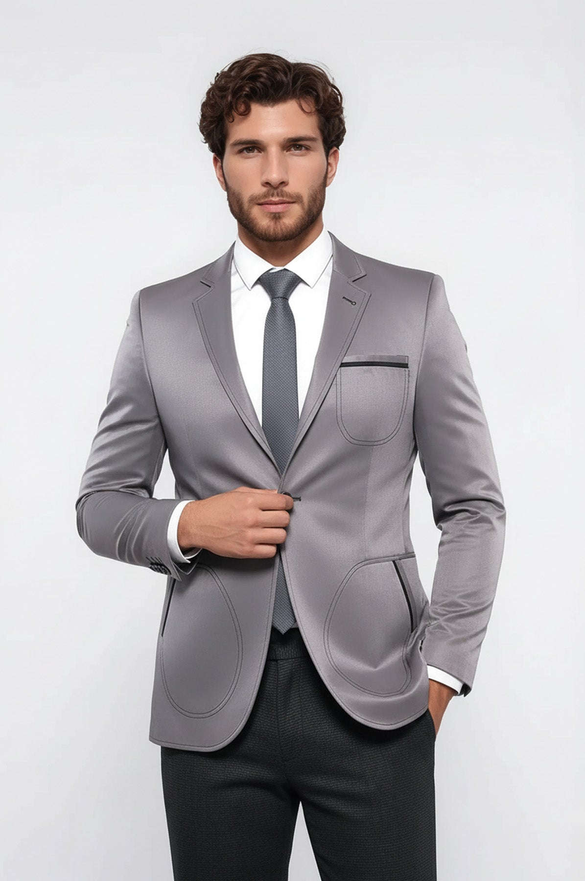 Grey Blazer With Patch Pockets | Wessi