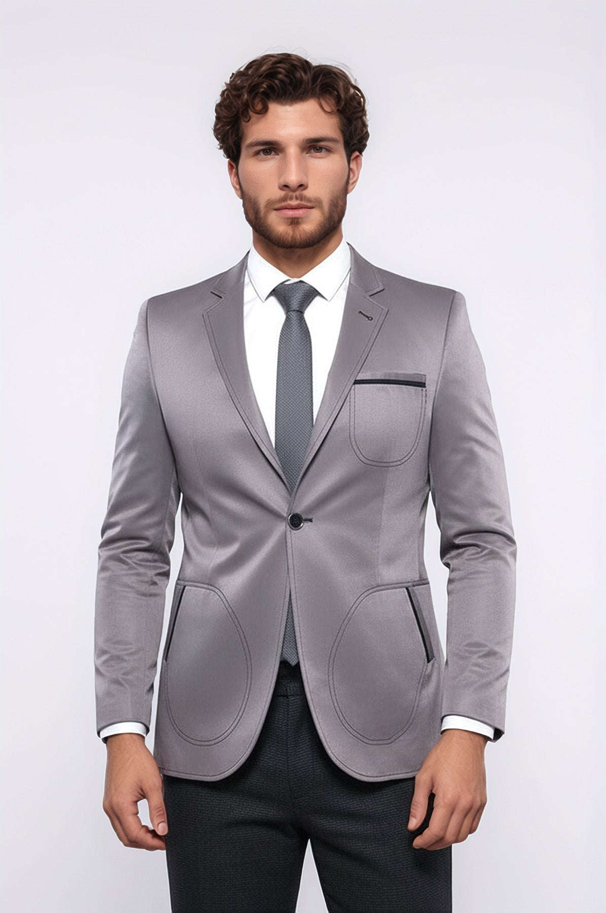 Grey Blazer With Patch Pockets | Wessi
