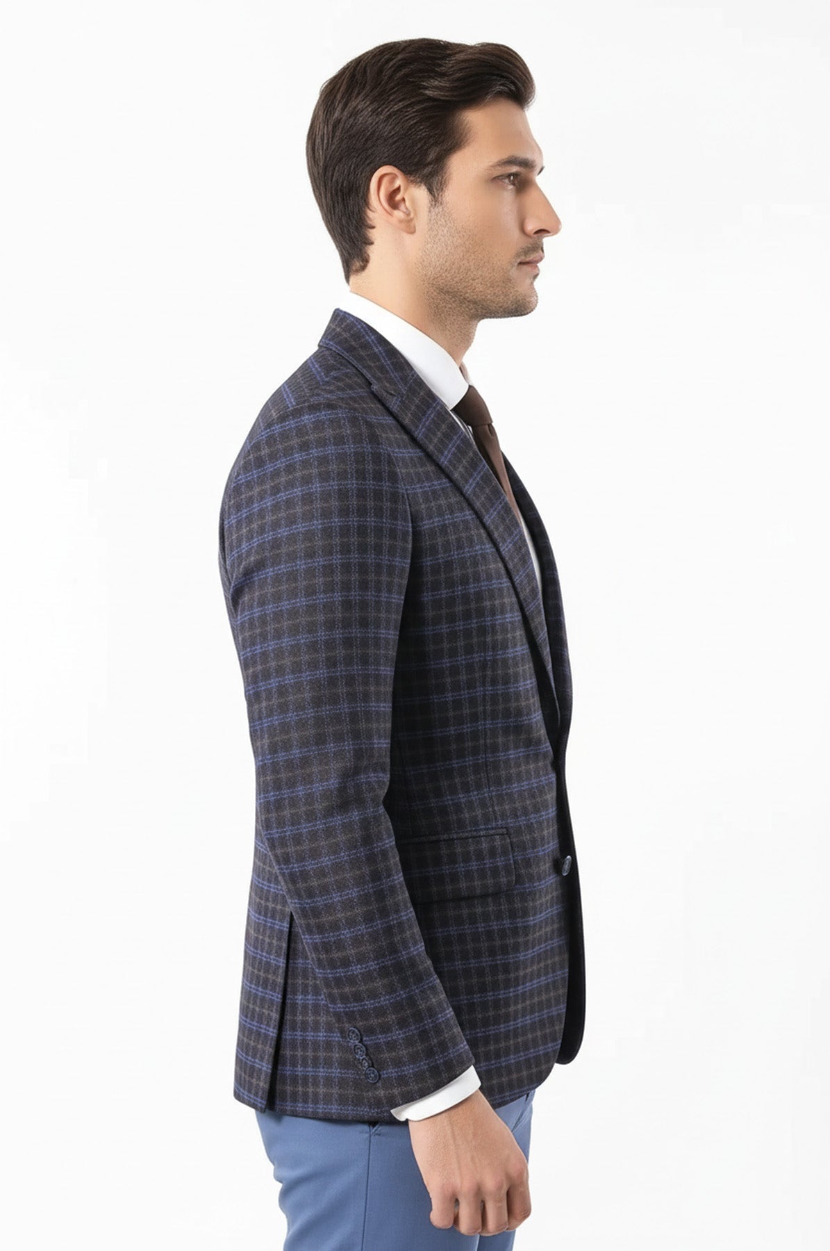 Double Breasted Plaid Burgundy Blazer - Wessi