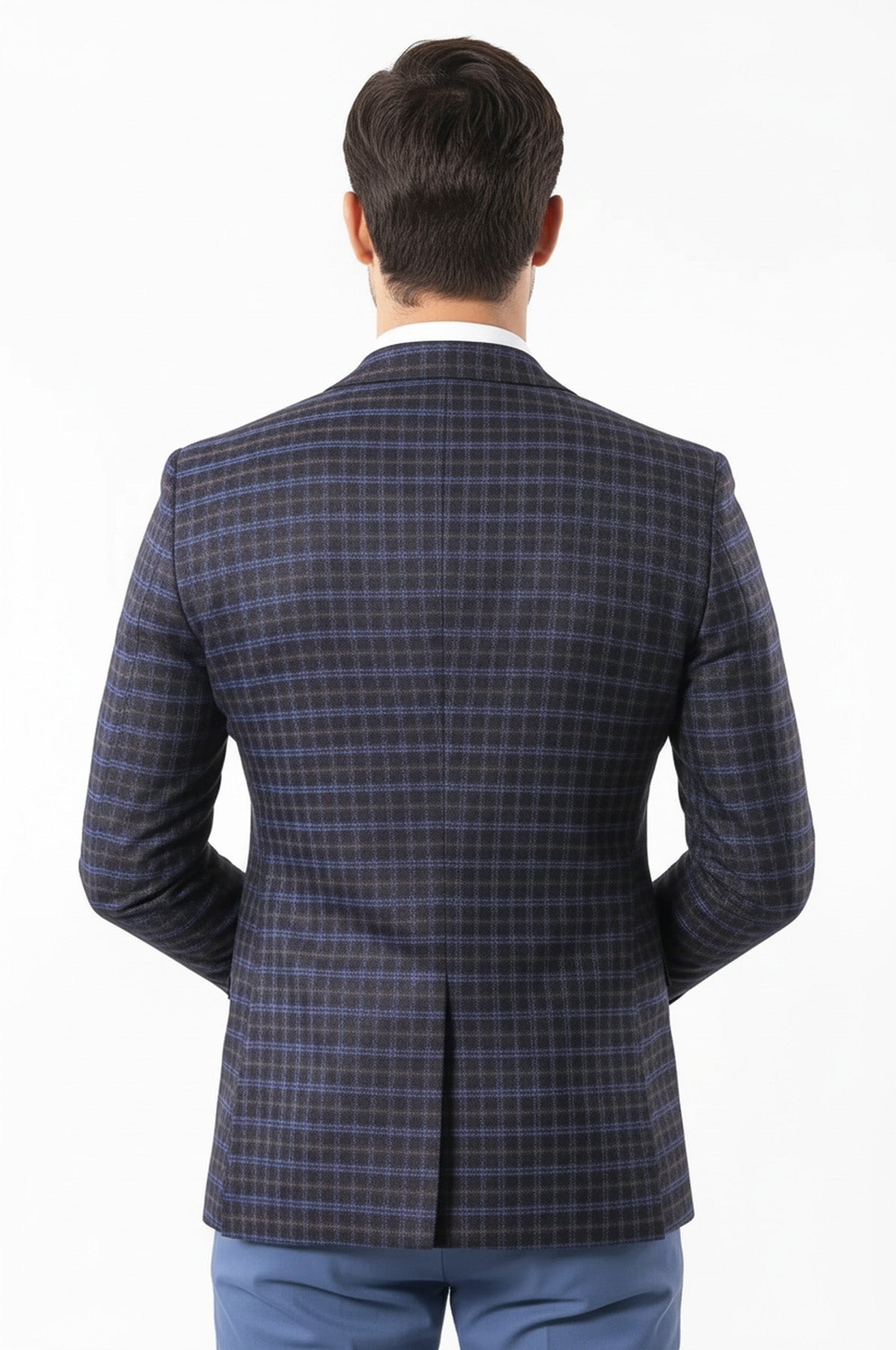 Double Breasted Plaid Burgundy Blazer - Wessi