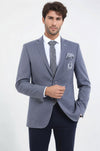 Striped Single Slit Crested Bag Pocket Grey Jacket-Wessi