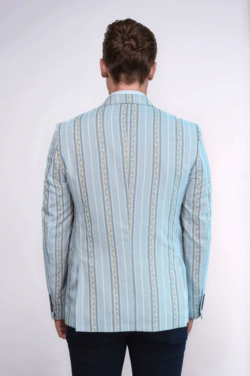 Slim Fit Striped Blue Men Blazer - Wessi