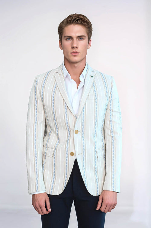 Stripped Beige Slim Fit Blazer - Wessi