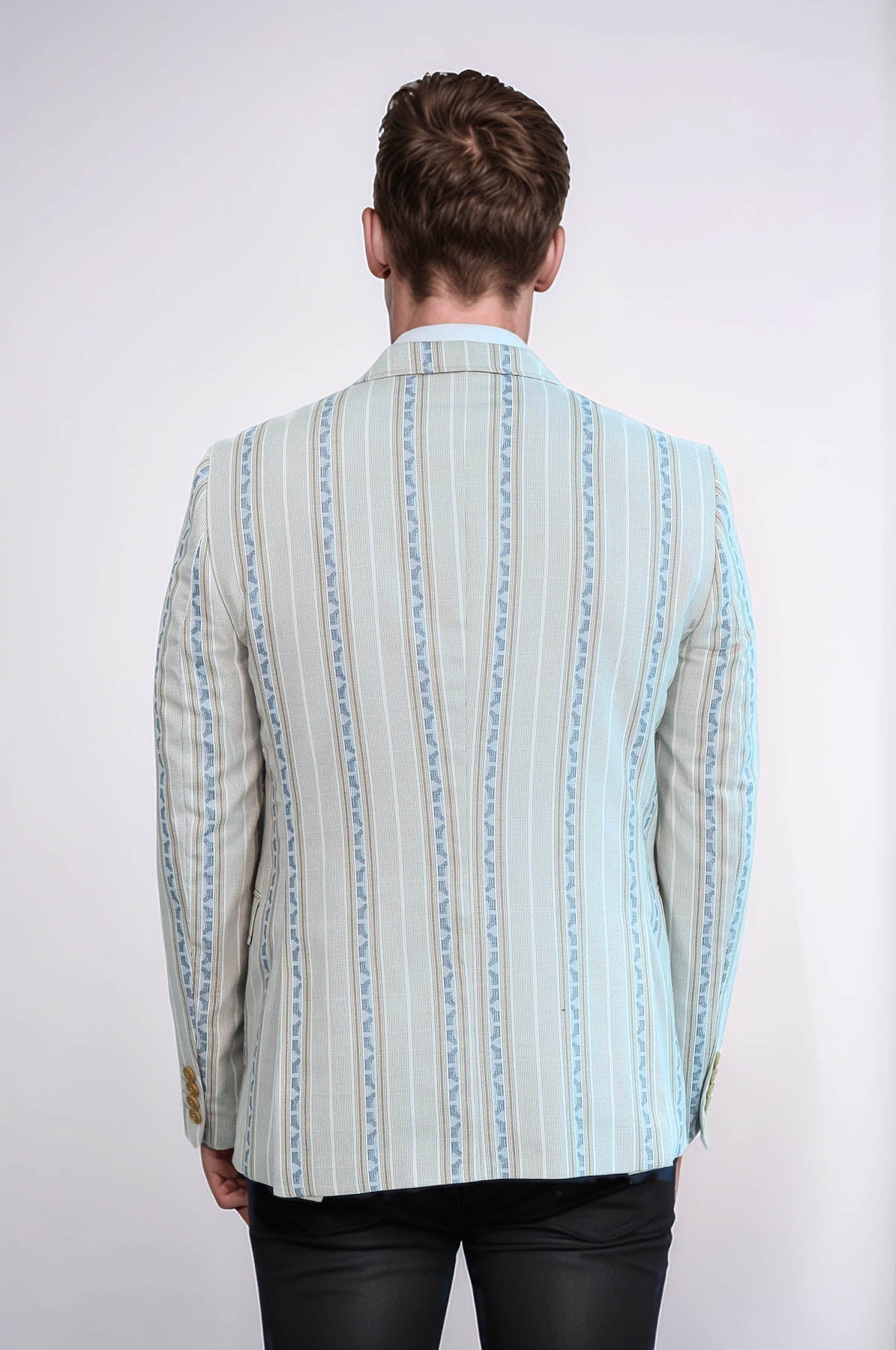 Stripped Beige Slim Fit Blazer - Wessi