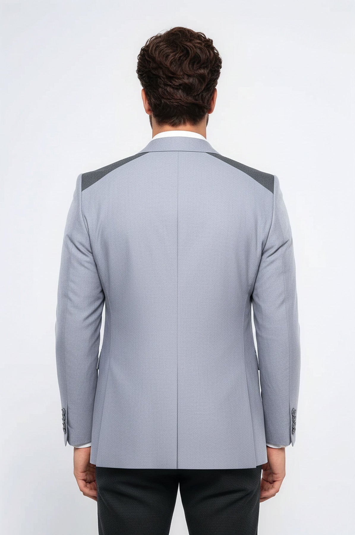 Double Button Bag Pocket Pointed Collar Light Grey Jacket-Wessi