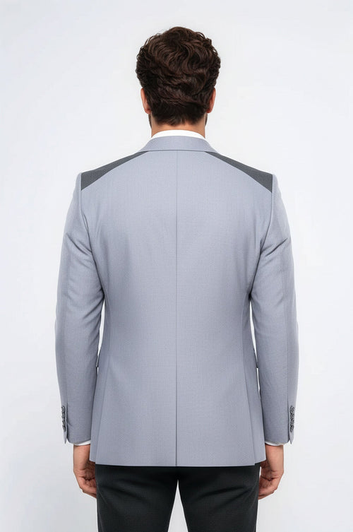 Double Button Bag Pocket Pointed Collar Light Grey Jacket-Wessi