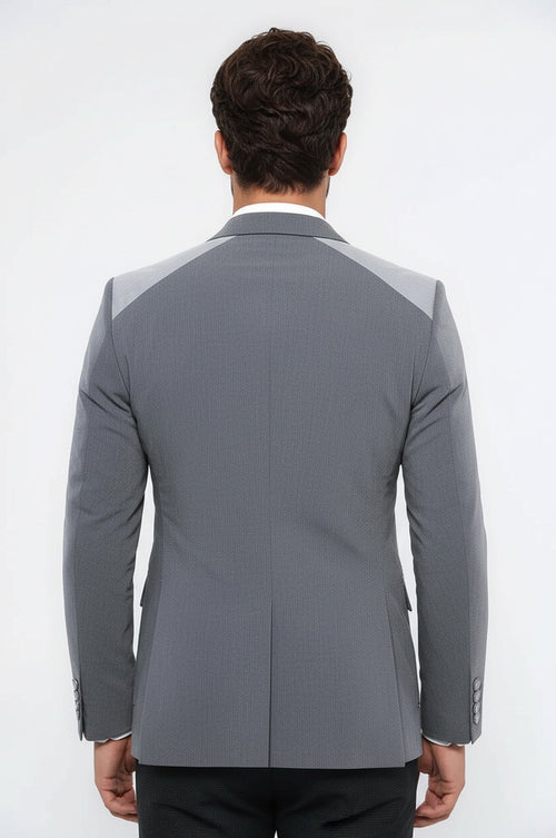 Double Button Bag Pocket Pointed Collar Grey Jacket-Wessi