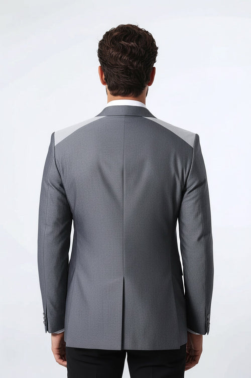 Double Button Bag Pocket Pointed Collar Grey Jacket-Wessi
