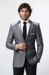 Double Button Bag Pocket Pointed Collar Grey Jacket-Wessi