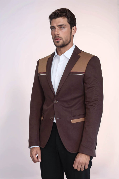 Modeled Slim Fit Brown Blazer - Wessi
