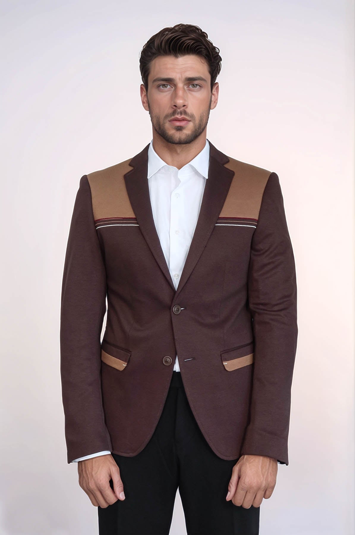 Modeled Slim Fit Brown Blazer - Wessi