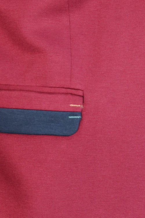 Collar Embroidery Combed Burgundy Men Jacket - Wessi