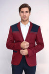 Collar Embroidery Combed Burgundy Men Jacket - Wessi