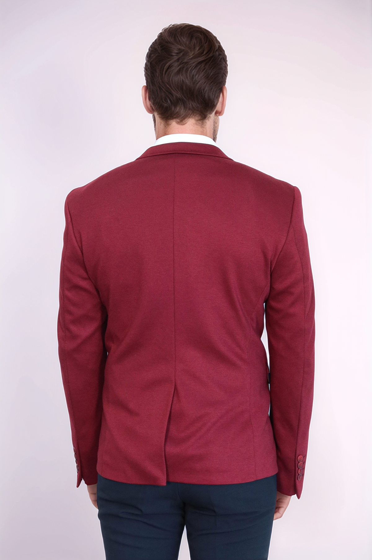 Collar Embroidery Combed Burgundy Men Jacket - Wessi