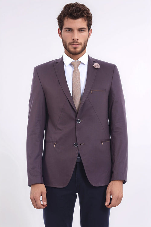 2 Button Pocket Zipper Brown Jacket-Wessi