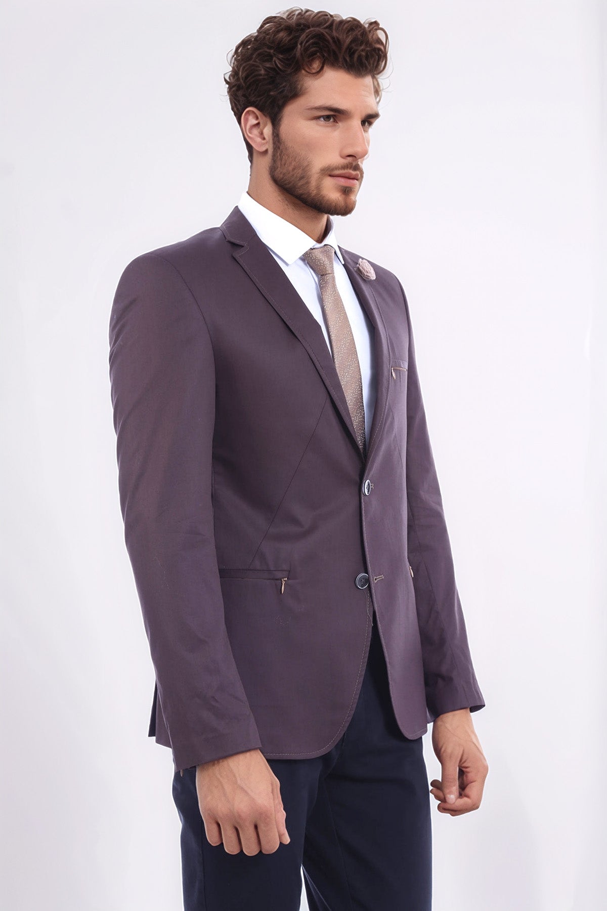2 Button Pocket Zipper Brown Jacket-Wessi