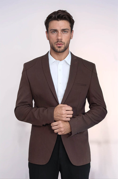 2 Button Shoulder Split Cotton Brown Jacket-Wessi