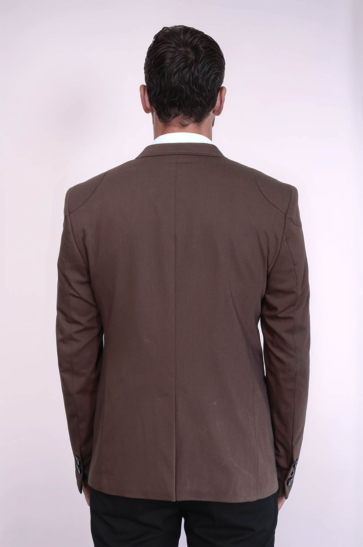 2 Button Shoulder Split Cotton Brown Jacket-Wessi