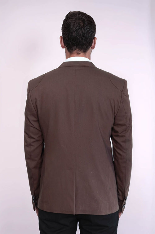 2 Button Shoulder Split Cotton Brown Jacket-Wessi