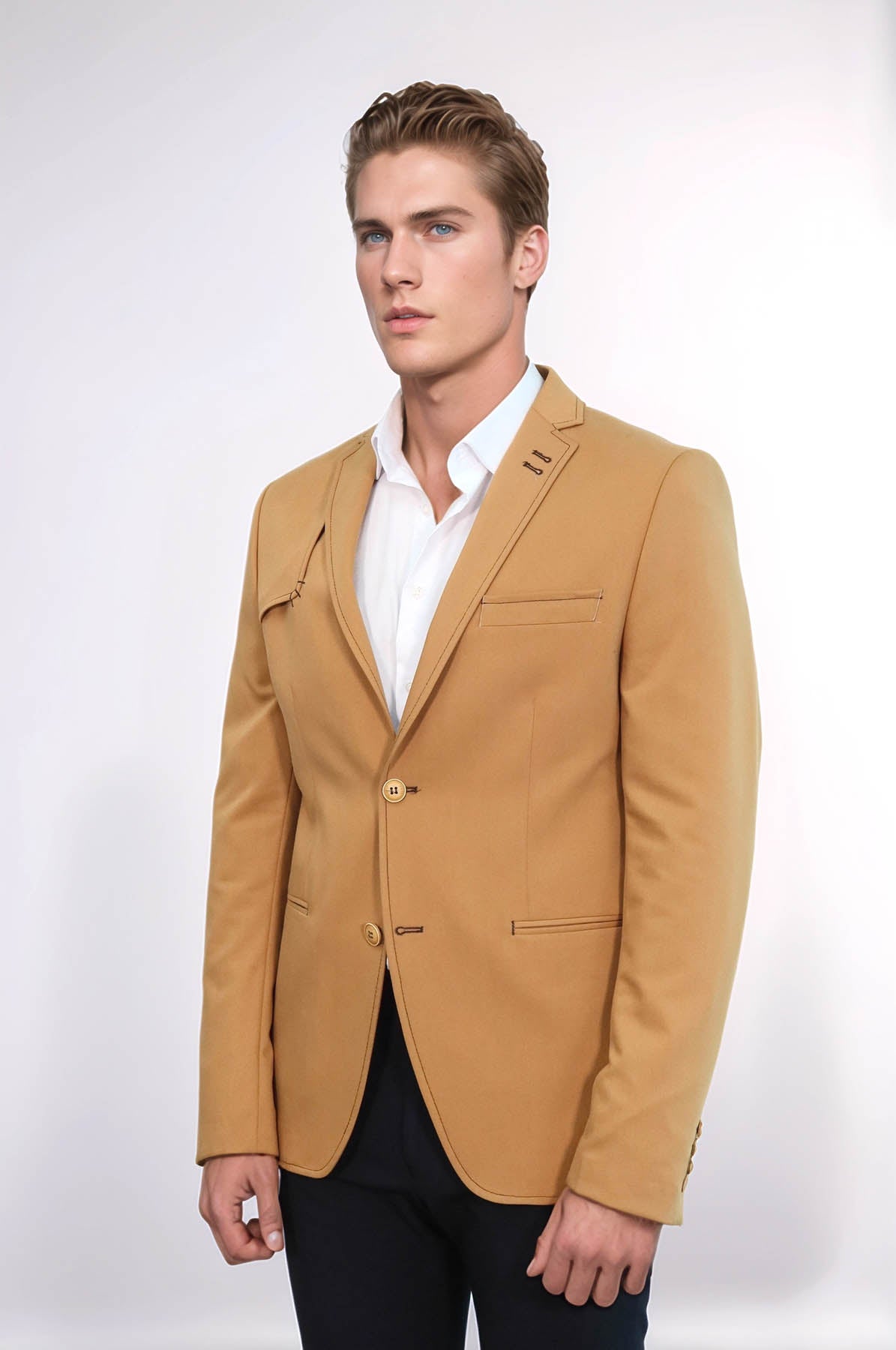 Double Buttons Shoulder Piece Mono Lapel Yellow Jacket-Wessi