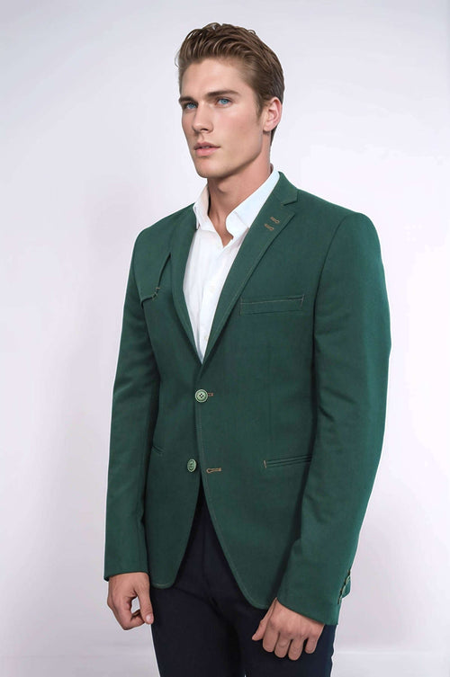 Double Buttons Shoulder Piece Mono Lapel Green Jacket-Wessi