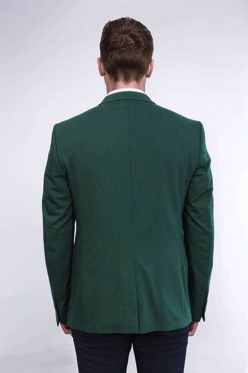Double Buttons Shoulder Piece Mono Lapel Green Jacket-Wessi