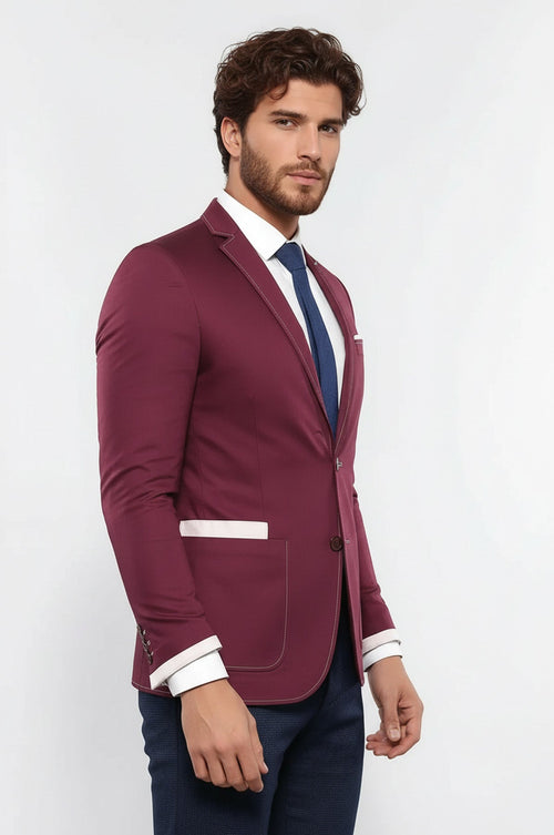 2 Button Bag Pocket Burgundy Jacket-Wessi
